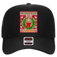 Christmas Fa La La La Llama Ugly Sweater High Crown Mesh Back Trucker Hat