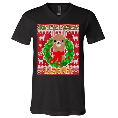 Christmas Fa La La La Llama Ugly Sweater V-Neck T-Shirt