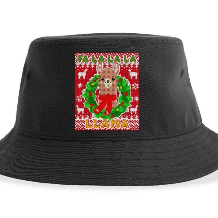 Christmas Fa La La La Llama Ugly Sweater Sustainable Bucket Hat