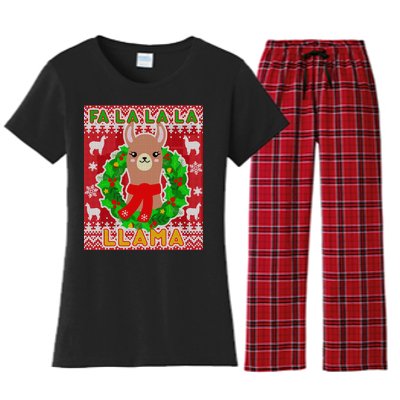 Christmas Fa La La La Llama Ugly Sweater Women's Flannel Pajama Set