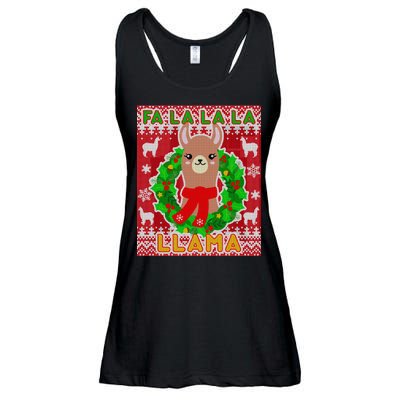 Christmas Fa La La La Llama Ugly Sweater Ladies Essential Flowy Tank