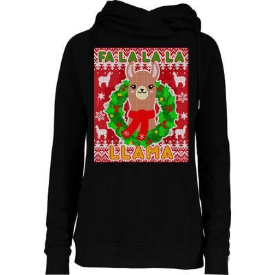 Christmas Fa La La La Llama Ugly Sweater Womens Funnel Neck Pullover Hood