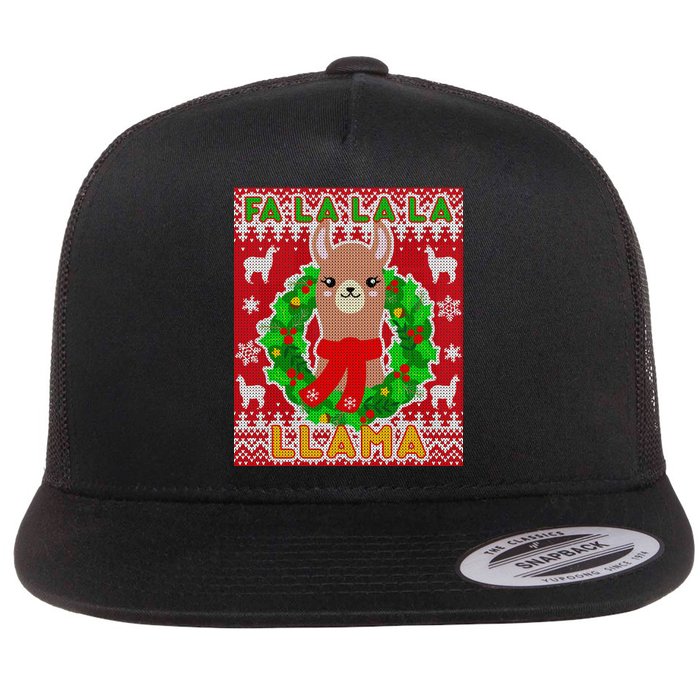 Christmas Fa La La La Llama Ugly Sweater Flat Bill Trucker Hat