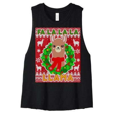 Christmas Fa La La La Llama Ugly Sweater Women's Racerback Cropped Tank