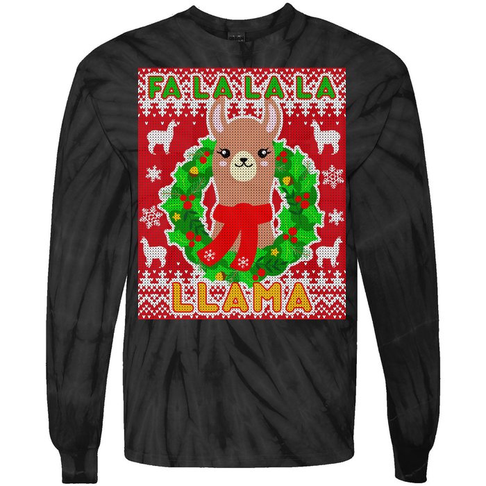 Christmas Fa La La La Llama Ugly Sweater Tie-Dye Long Sleeve Shirt