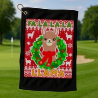 Christmas Fa La La La Llama Ugly Sweater Golf Towel