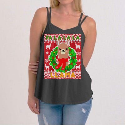 Christmas Fa La La La Llama Ugly Sweater Women's Strappy Tank