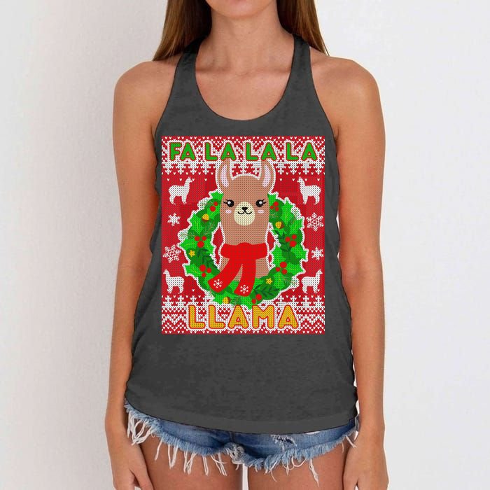 Christmas Fa La La La Llama Ugly Sweater Women's Knotted Racerback Tank