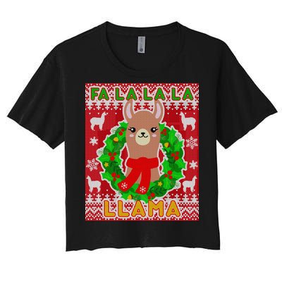 Christmas Fa La La La Llama Ugly Sweater Women's Crop Top Tee