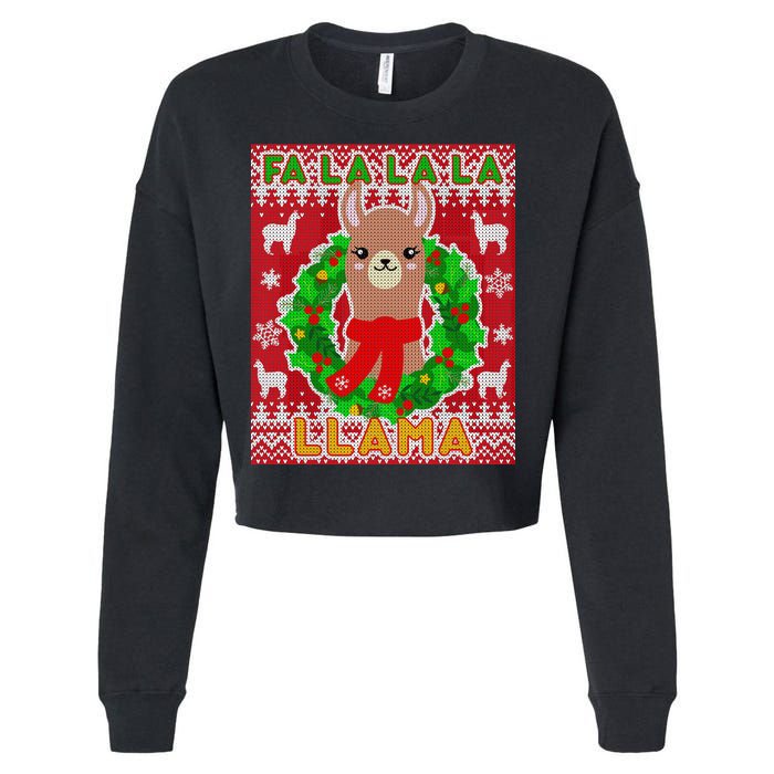 Christmas Fa La La La Llama Ugly Sweater Cropped Pullover Crew