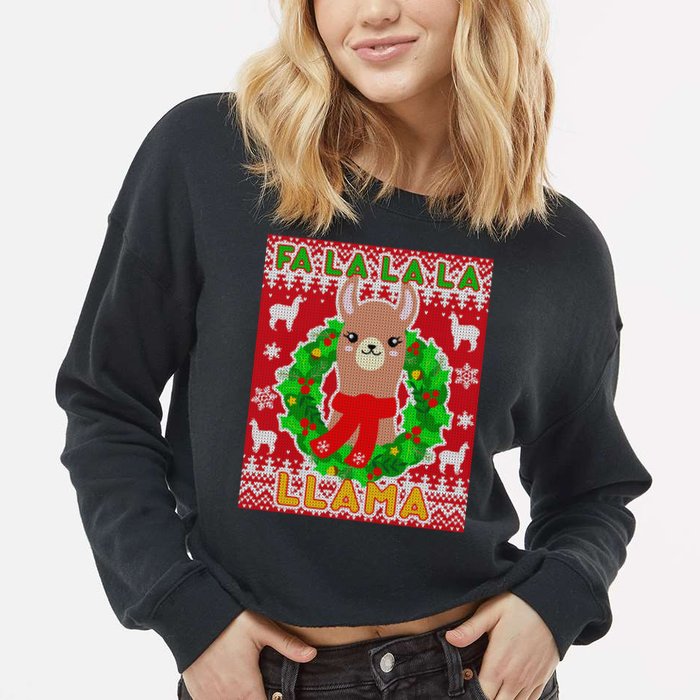 Christmas Fa La La La Llama Ugly Sweater Cropped Pullover Crew