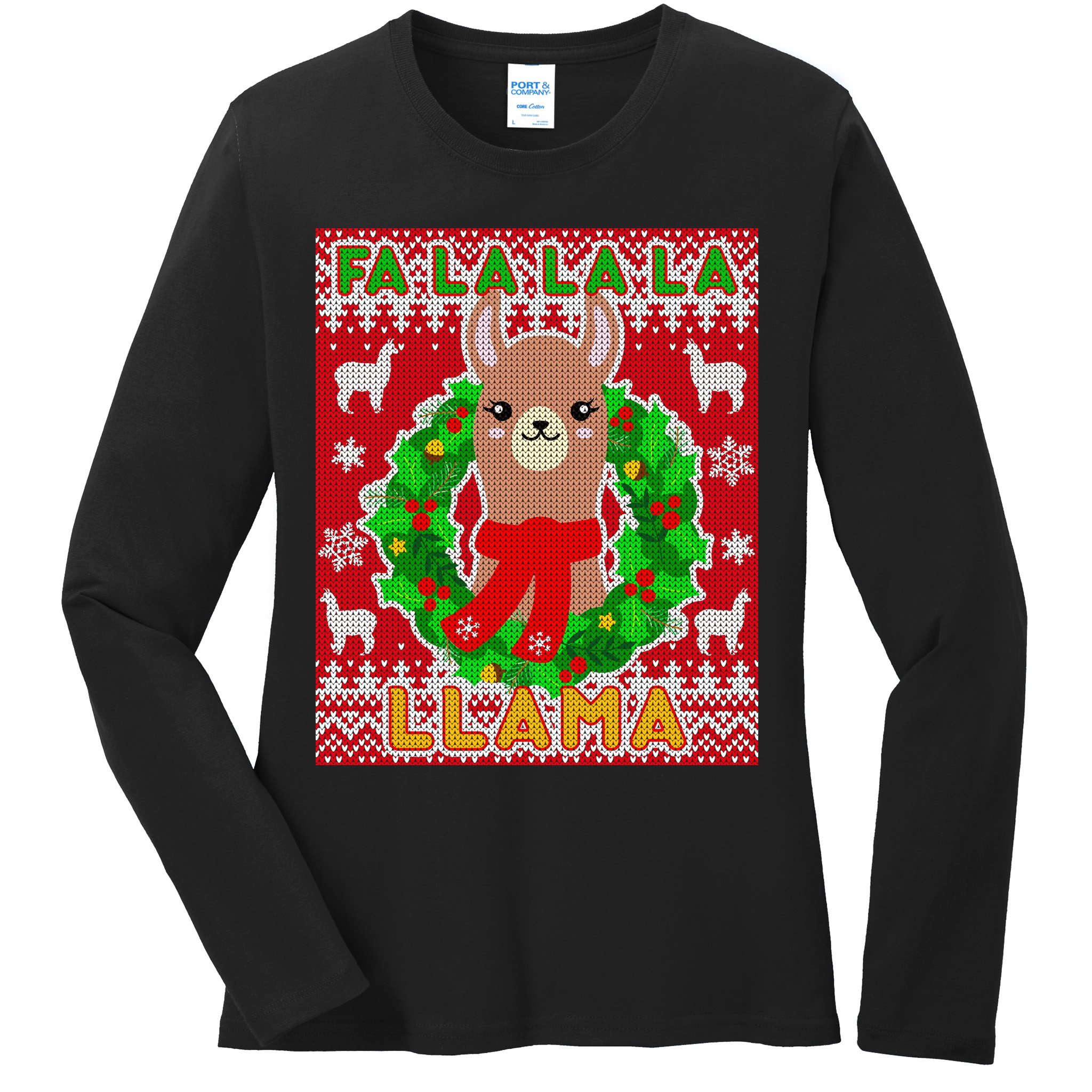 Christmas Fa La La La Llama Ugly Sweater Ladies Long Sleeve Shirt