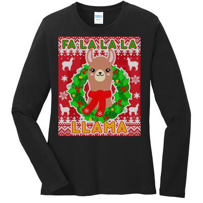 Christmas Fa La La La Llama Ugly Sweater Ladies Long Sleeve Shirt