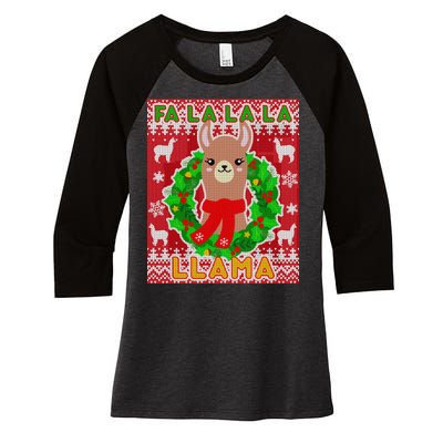 Christmas Fa La La La Llama Ugly Sweater Women's Tri-Blend 3/4-Sleeve Raglan Shirt