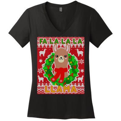 Christmas Fa La La La Llama Ugly Sweater Women's V-Neck T-Shirt