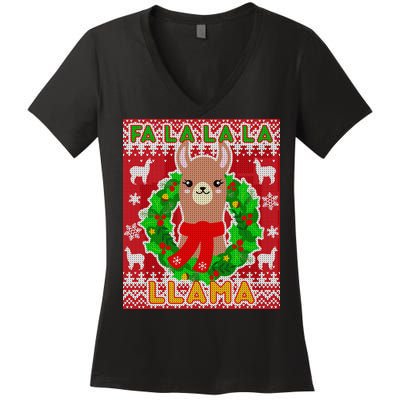 Christmas Fa La La La Llama Ugly Sweater Women's V-Neck T-Shirt