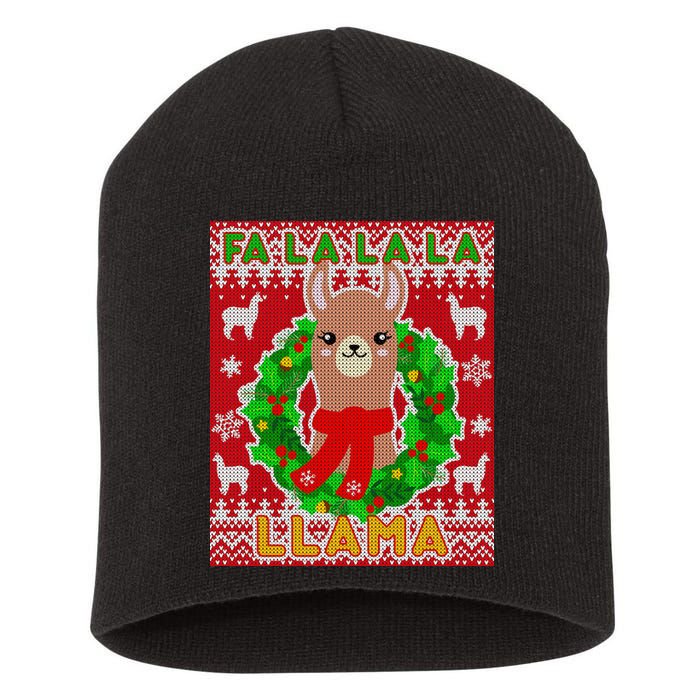 Christmas Fa La La La Llama Ugly Sweater Short Acrylic Beanie