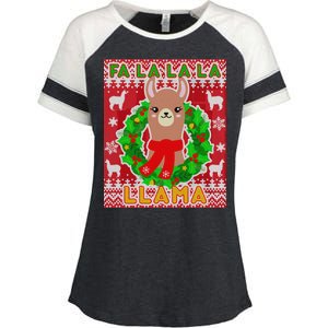 Christmas Fa La La La Llama Ugly Sweater Enza Ladies Jersey Colorblock Tee