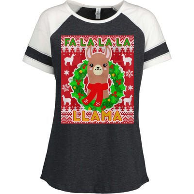 Christmas Fa La La La Llama Ugly Sweater Enza Ladies Jersey Colorblock Tee