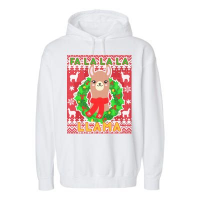 Christmas Fa La La La Llama Ugly Sweater Garment-Dyed Fleece Hoodie