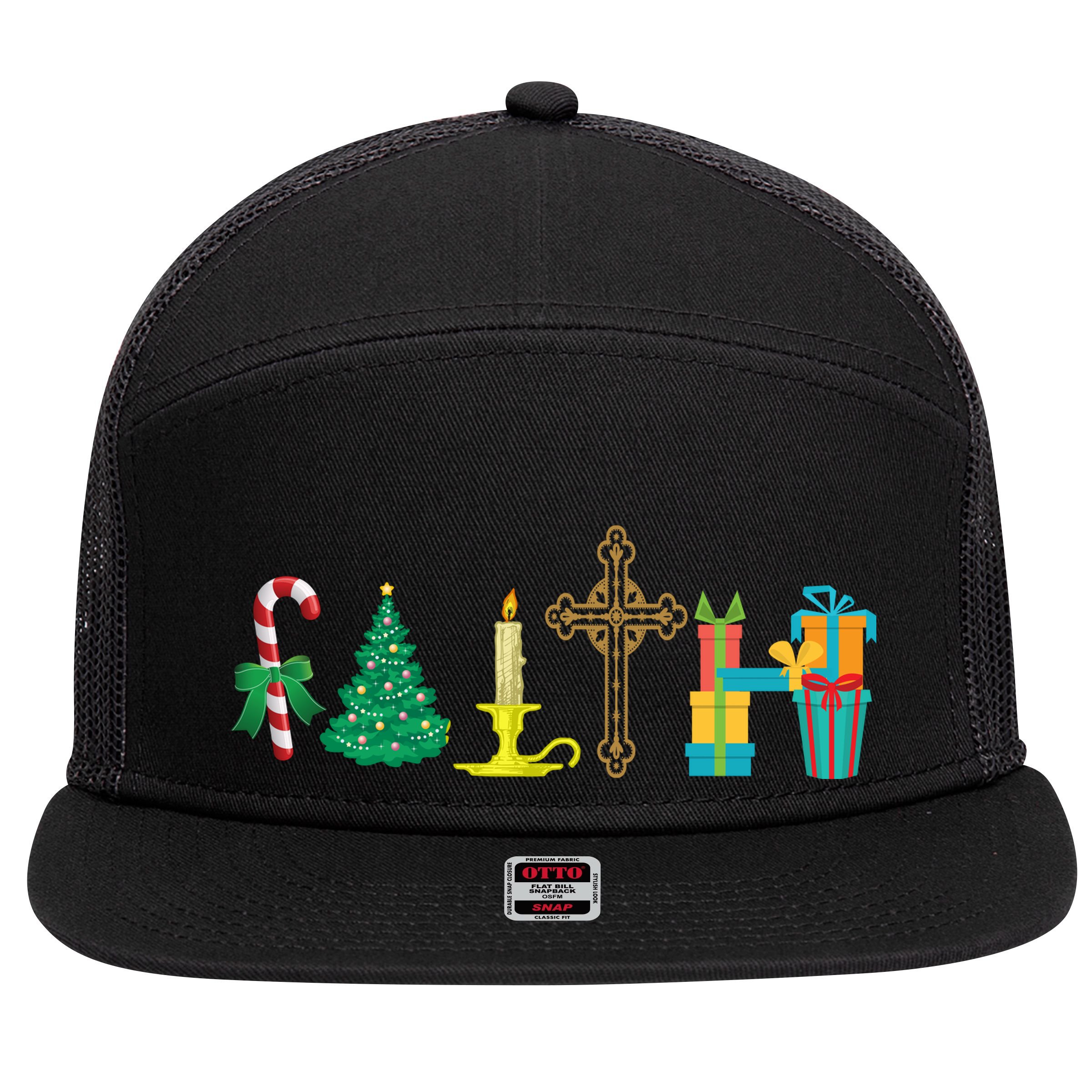 Christmas Faith 7 Panel Mesh Trucker Snapback Hat