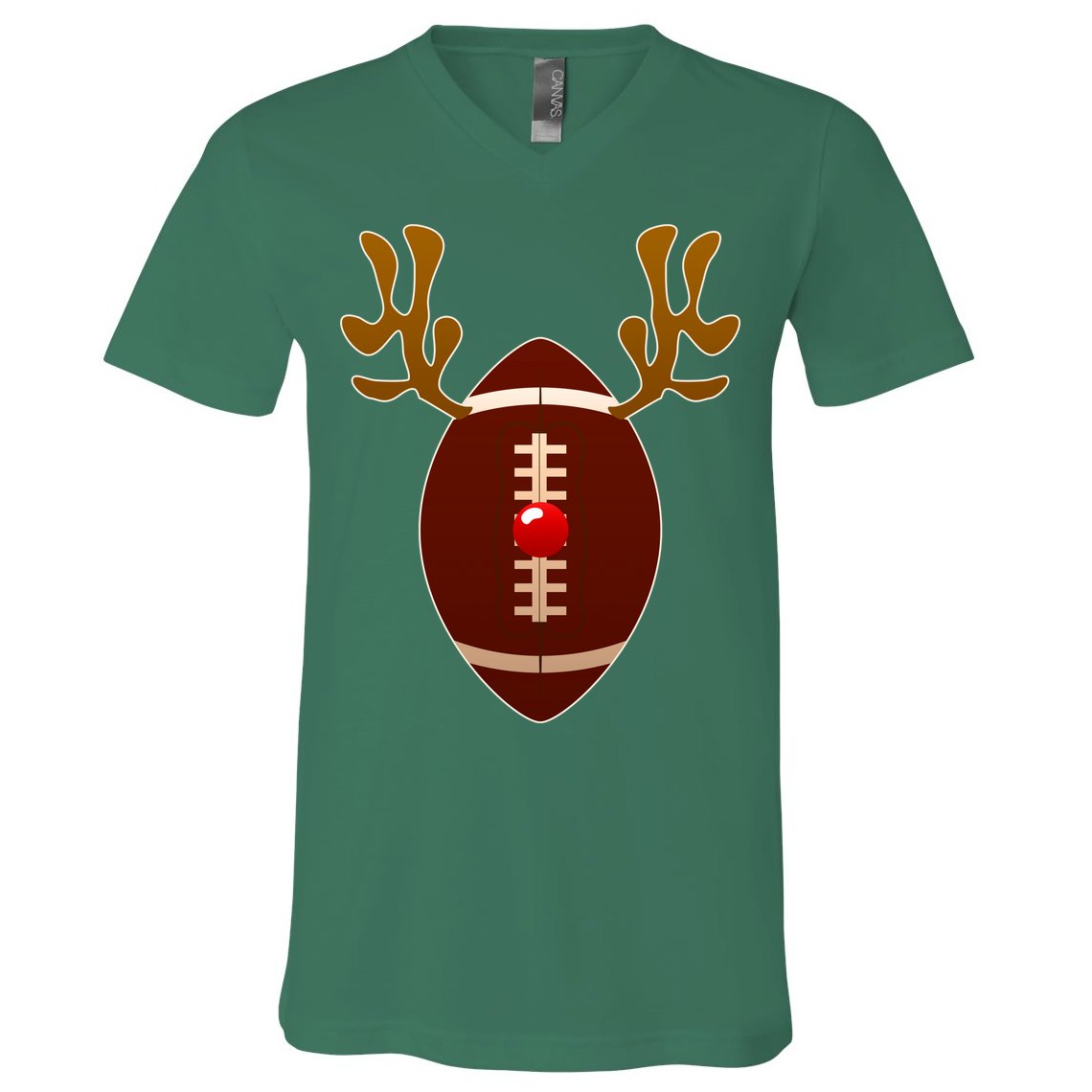 Christmas Football Reindeer  V-Neck T-Shirt