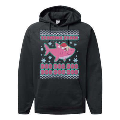 Christmas Grandma Shark Doo Doo Doo Performance Fleece Hoodie