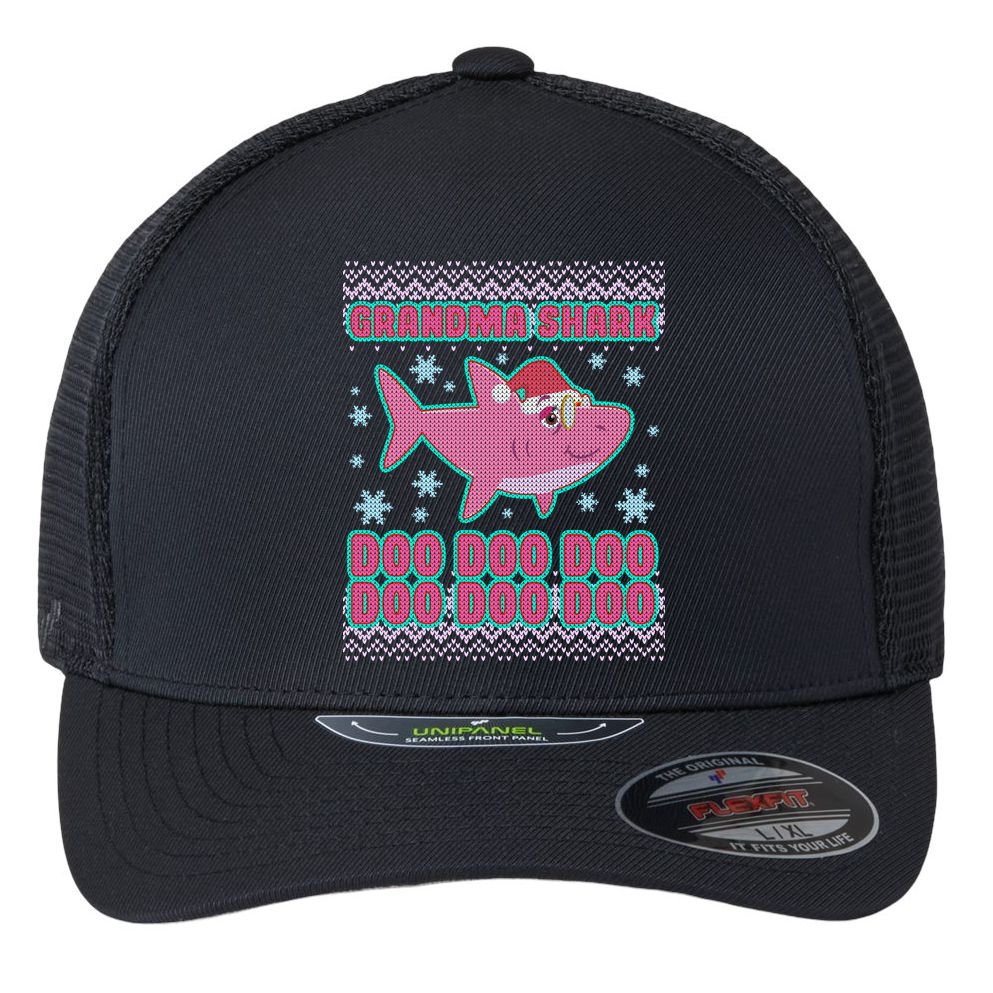 Christmas Grandma Shark Doo Doo Doo Flexfit Unipanel Trucker Cap
