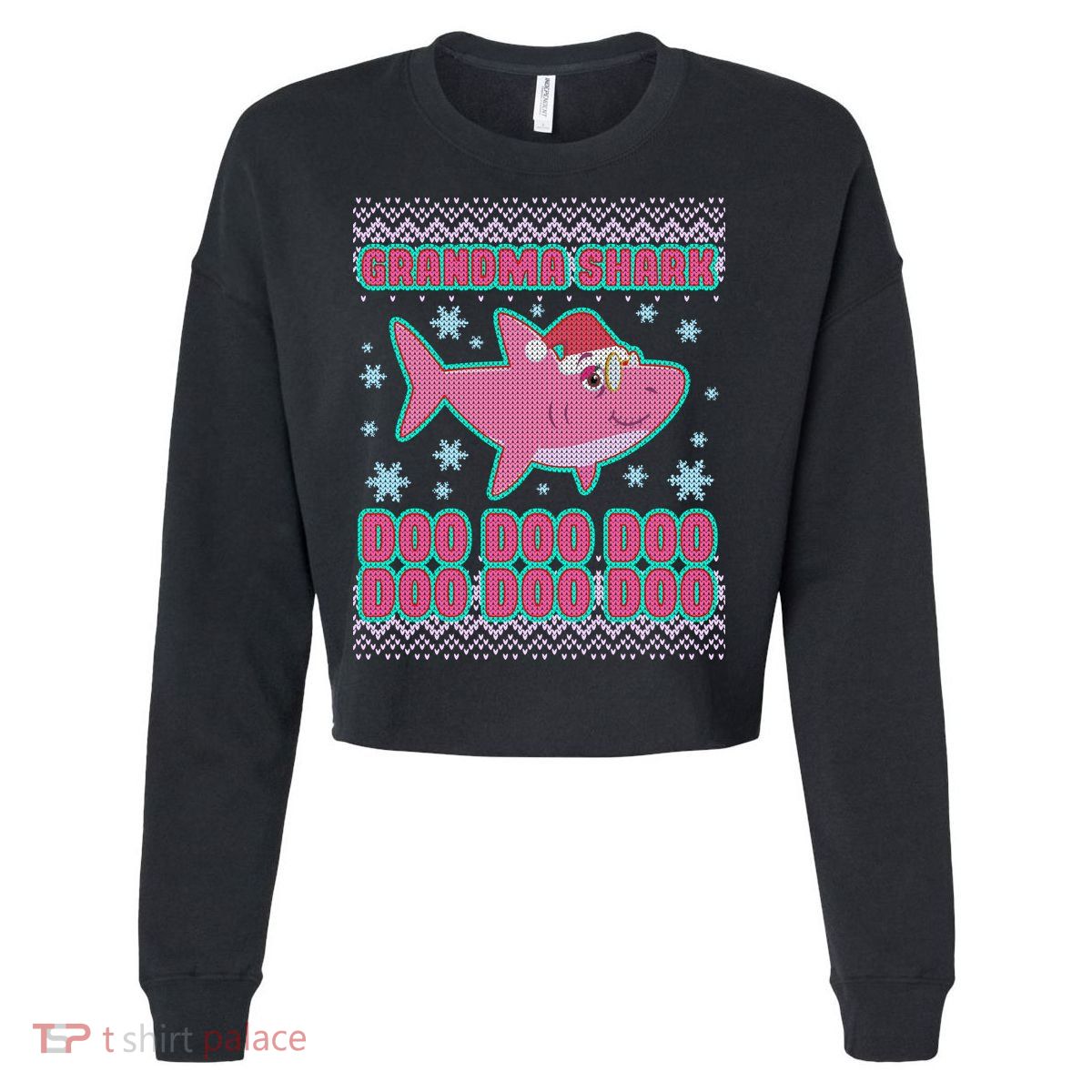 Christmas Grandma Shark Doo Doo Doo Cropped Pullover Crew