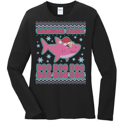 Christmas Grandma Shark Doo Doo Doo Ladies Long Sleeve Shirt