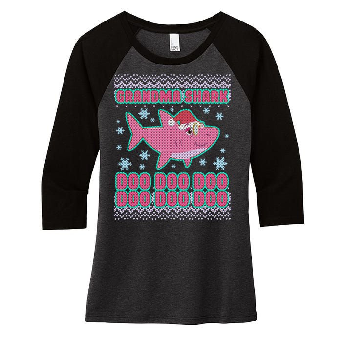 Christmas Grandma Shark Doo Doo Doo Women's Tri-Blend 3/4-Sleeve Raglan Shirt