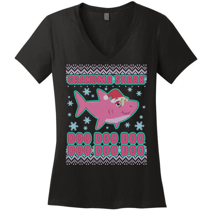 Christmas Grandma Shark Doo Doo Doo Women's V-Neck T-Shirt