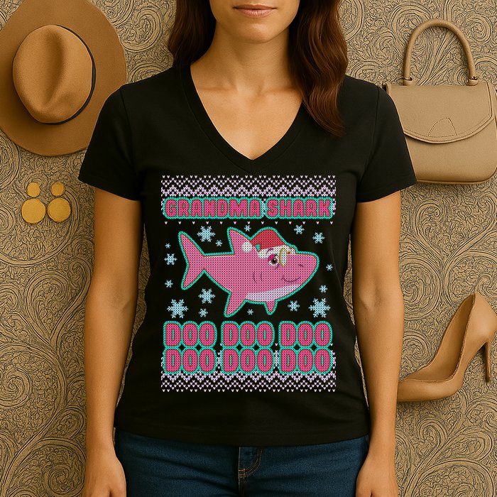 Christmas Grandma Shark Doo Doo Doo Women's V-Neck T-Shirt