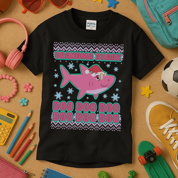 Christmas Grandma Shark Doo Doo Doo Kids T-Shirt
