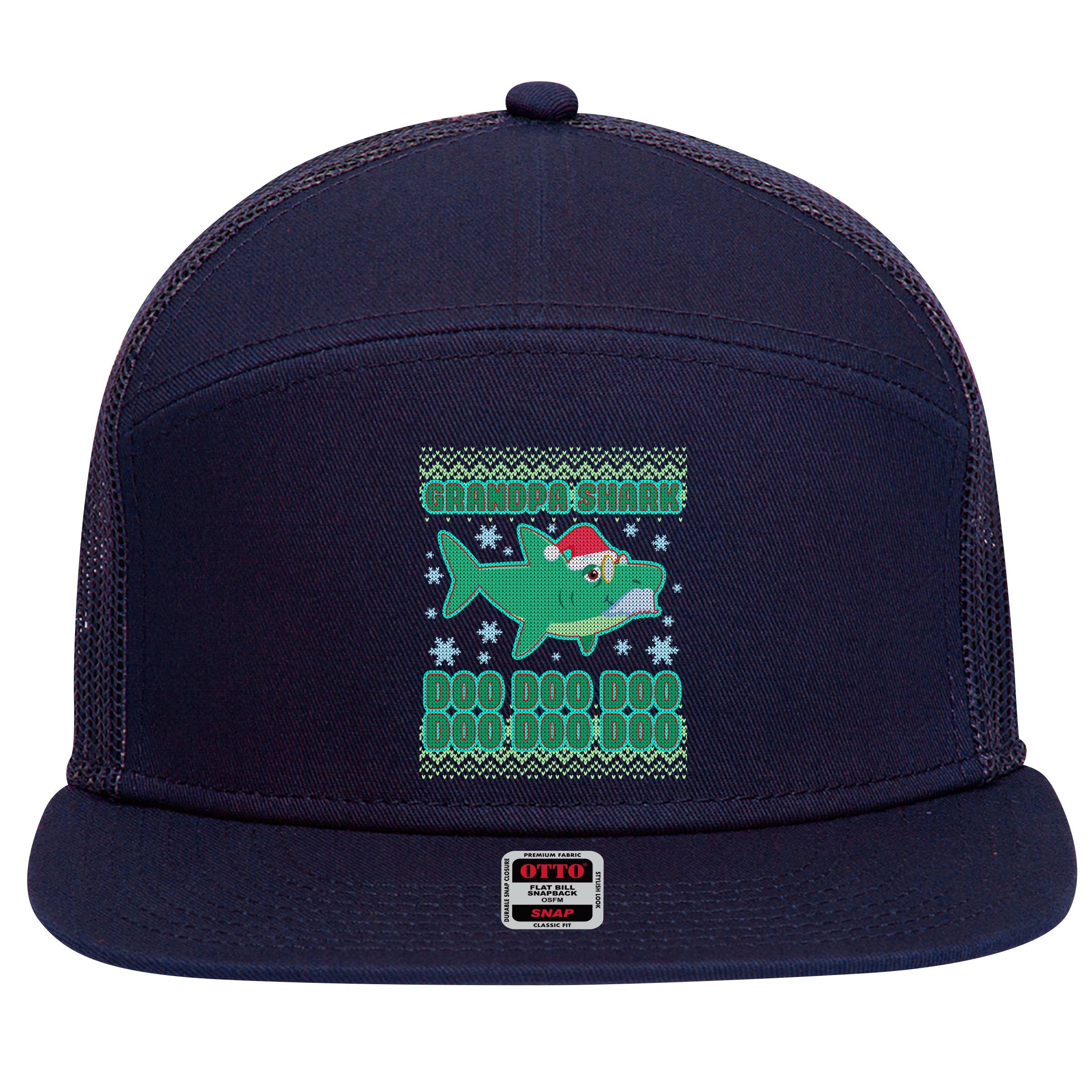Christmas Grandpa Shark Doo Doo Doo 7 Panel Mesh Trucker Snapback Hat