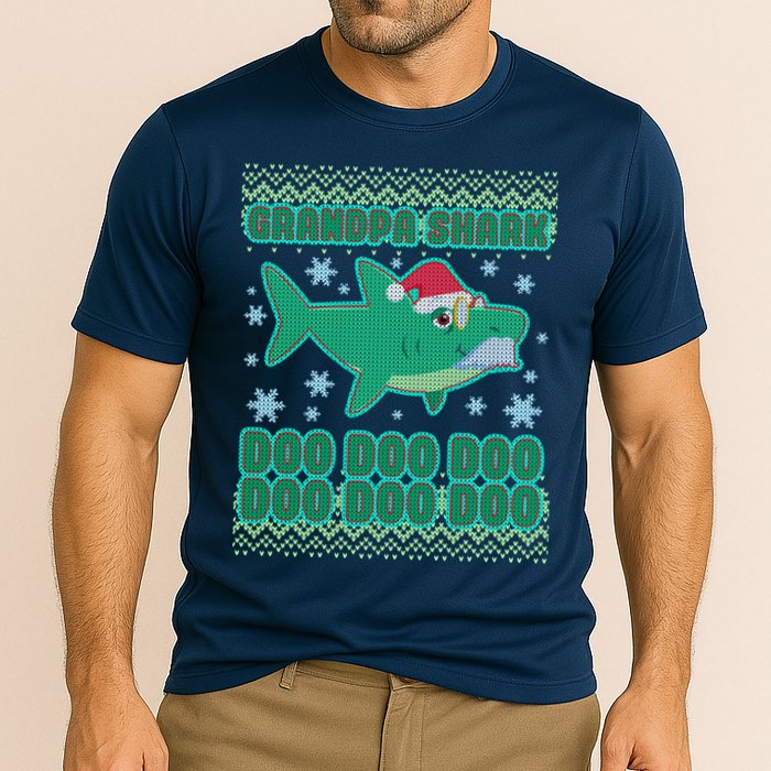 Christmas Grandpa Shark Doo Doo Doo Cooling Performance Crew T-Shirt
