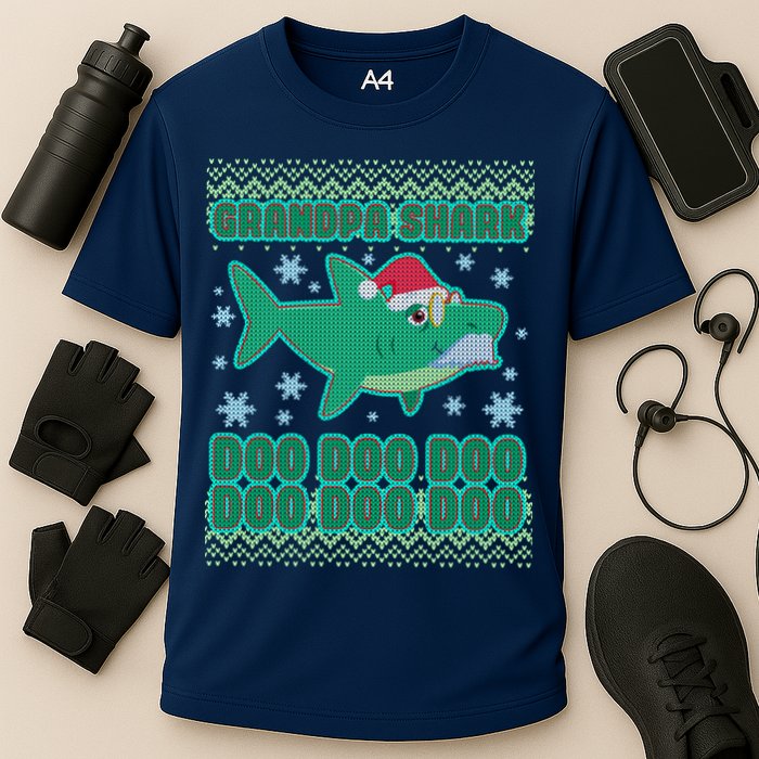 Christmas Grandpa Shark Doo Doo Doo Cooling Performance Crew T-Shirt