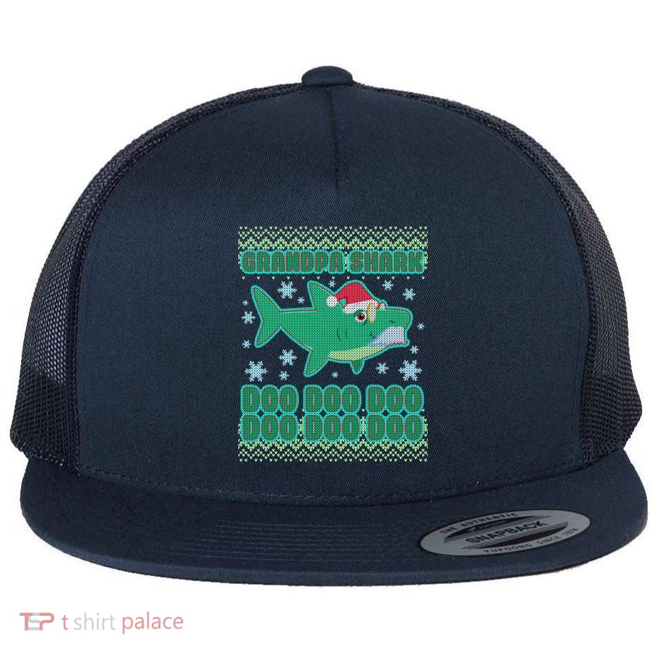 Christmas Grandpa Shark Doo Doo Doo Flat Bill Trucker Hat