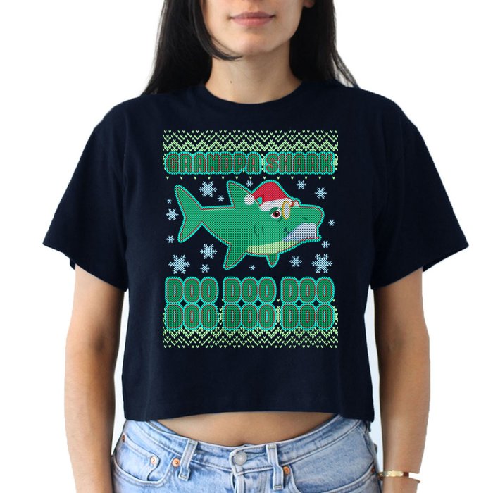 Christmas Grandpa Shark Doo Doo Doo Crop Top