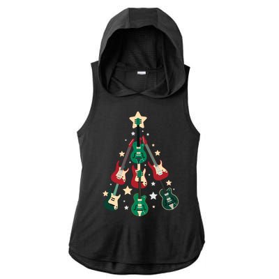 Christmas Guitar Tree  Ladies PosiCharge Tri-Blend Wicking Draft Hoodie Tank