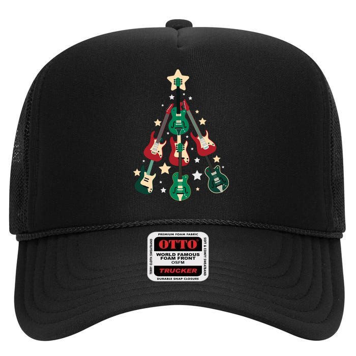 Christmas Guitar Tree  High Crown Mesh Back Trucker Hat