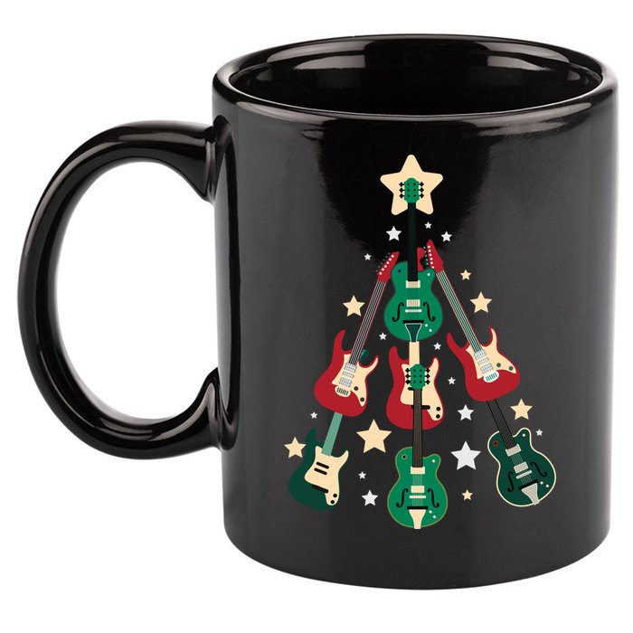 Christmas Guitar Tree  11oz C Handle Ceramic Mug