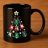 Christmas Guitar Tree  11oz C Handle Ceramic Mug
