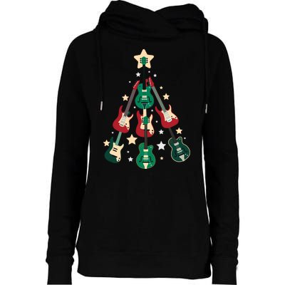 Christmas Guitar Tree  Womens Funnel Neck Pullover Hood