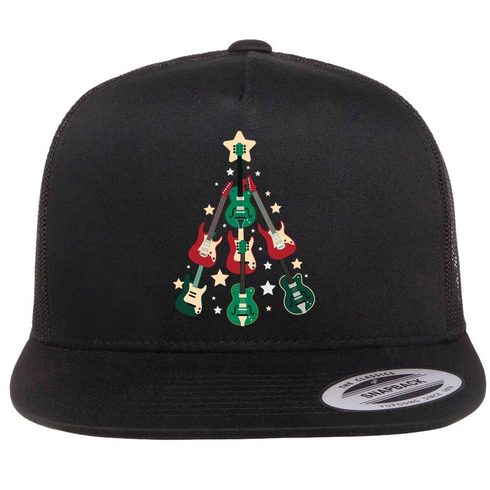 Christmas Guitar Tree  Flat Bill Trucker Hat