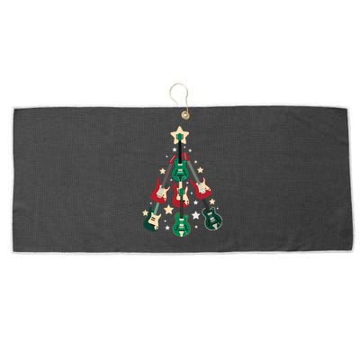 Christmas Guitar Tree  Large Microfiber Waffle Golf Towel