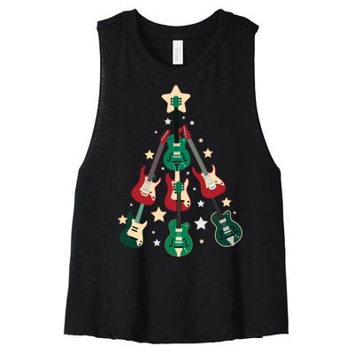 Christmas Guitar Tree  Women's Racerback Cropped Tank