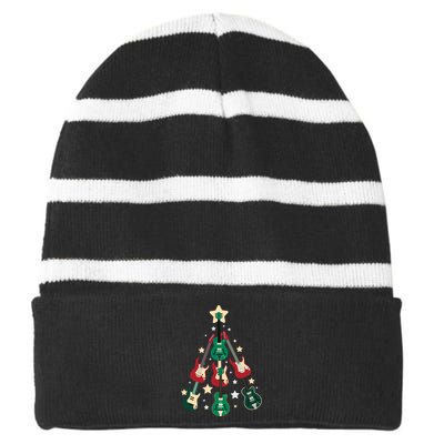 Christmas Guitar Tree  Striped Beanie with Solid Band