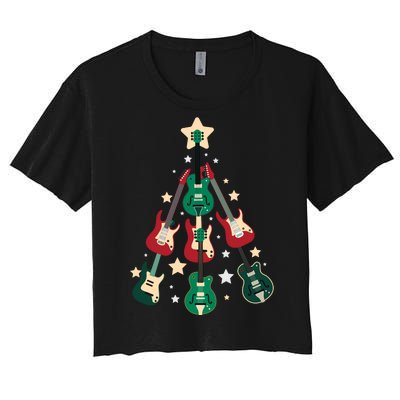 Christmas Guitar Tree  Women's Crop Top Tee