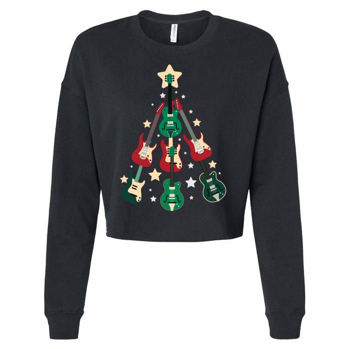 Christmas Guitar Tree  Cropped Pullover Crew